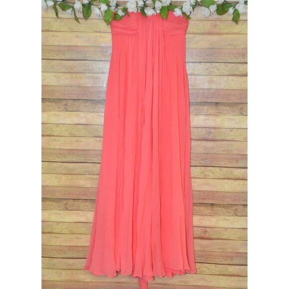 Halston Heritage Chiffon Peach Maxi Dress Womens 2 Silk Strapless Evening Prom - Picture 1 of 12